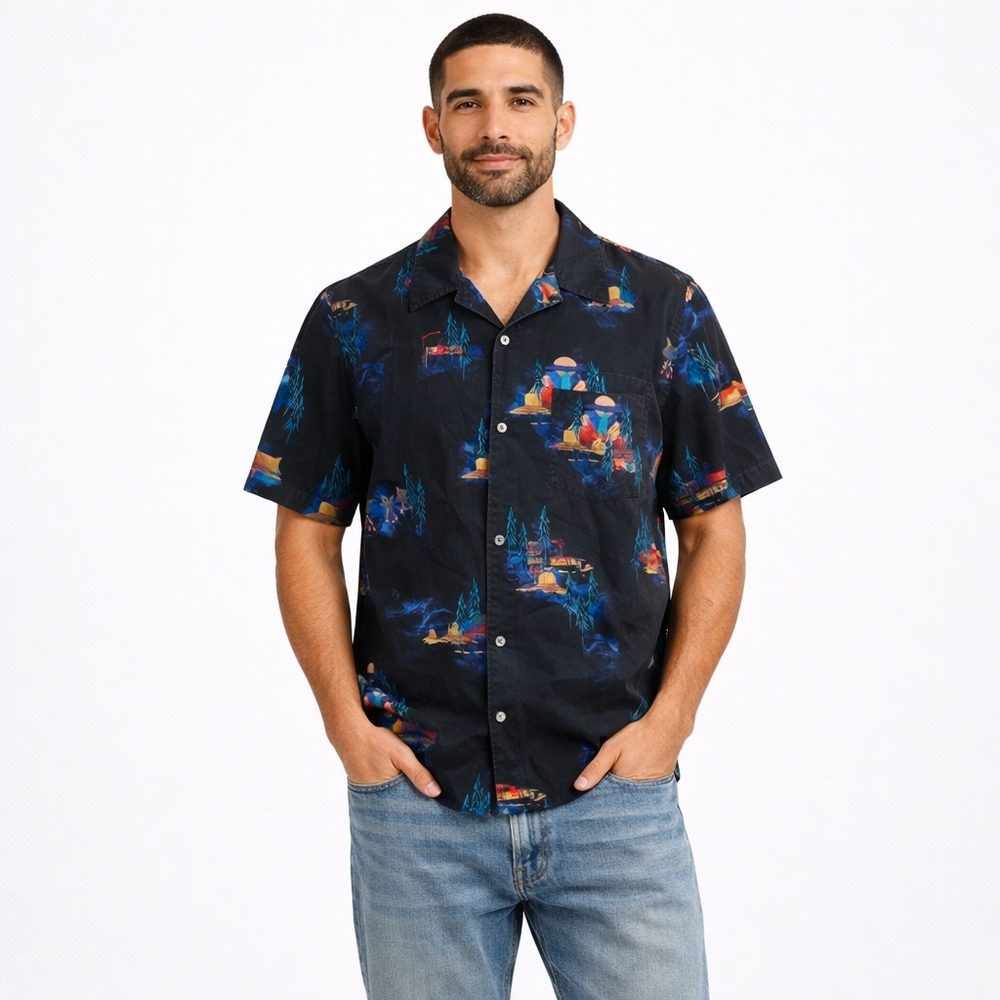 Paul Smith ($260) Shirt Mens Size S Casual Fit UFO Short Sleeve Camp Lawn Aliens
